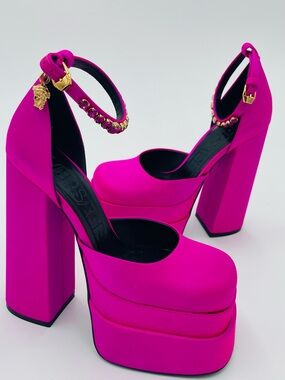 Versace Aevitas Fuchsia Platform Ankle-Strap Pumps size 6